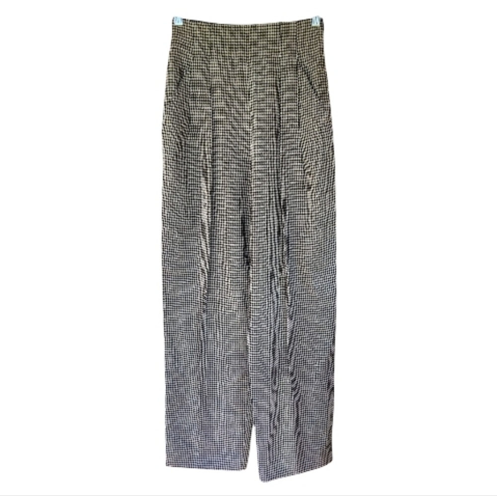Escada Wool Trousers Houndstooth High Waist Pleated Front Wide Leg Size 34